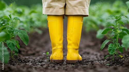 Innovative Engineer Showcasing Sustainable Practices in Potato Farm Fieldwork