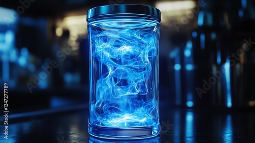A shaker with a transparent body and glowing rotational movements