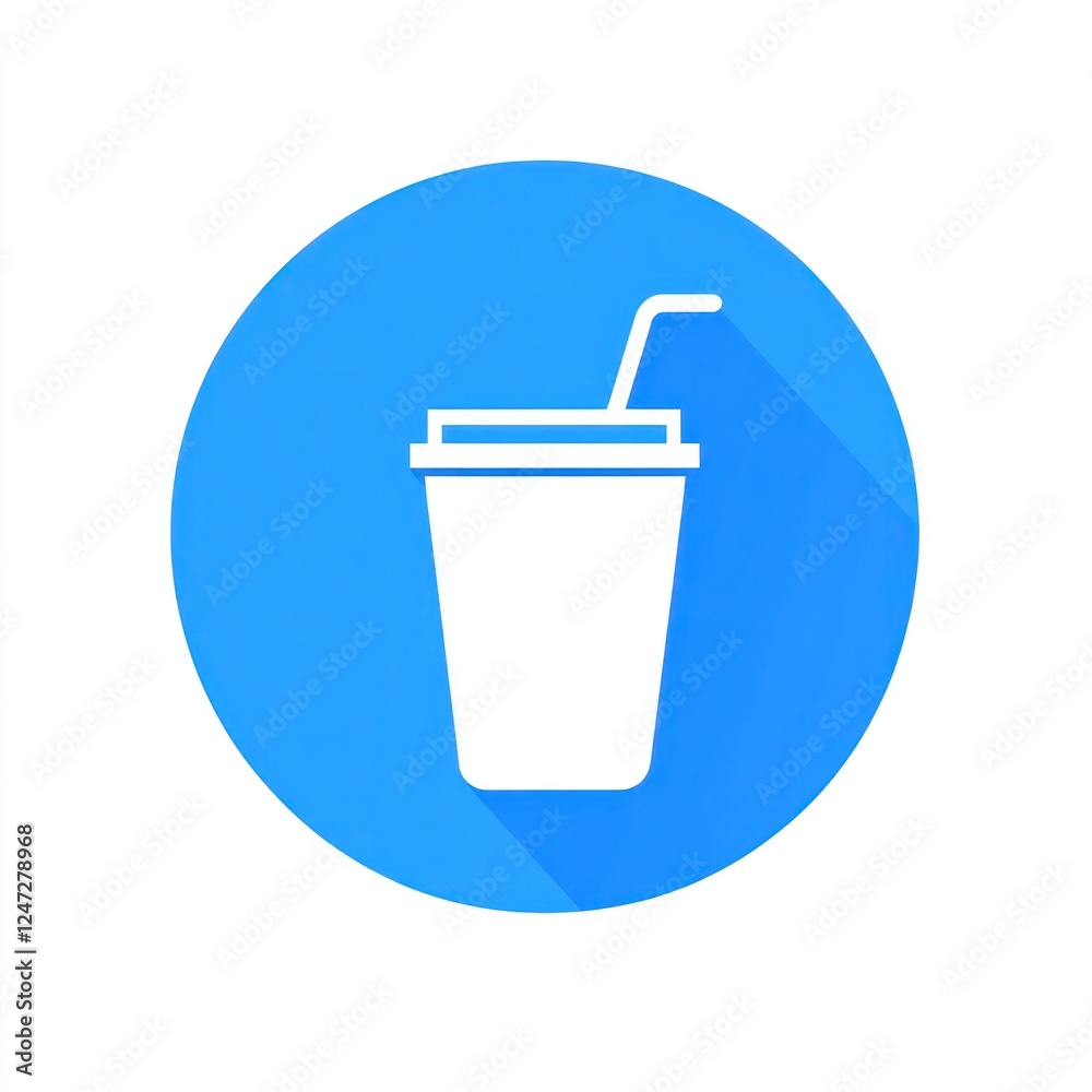 Soda cup icon on blue circle, simple design used to convey beverage choice Soda cup icon on blue circle, simple design used to convey beverage choice