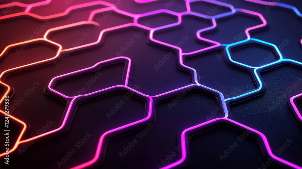 Obraz premium Abstract Representation of Network Structure with Neon Lines on Dark Background