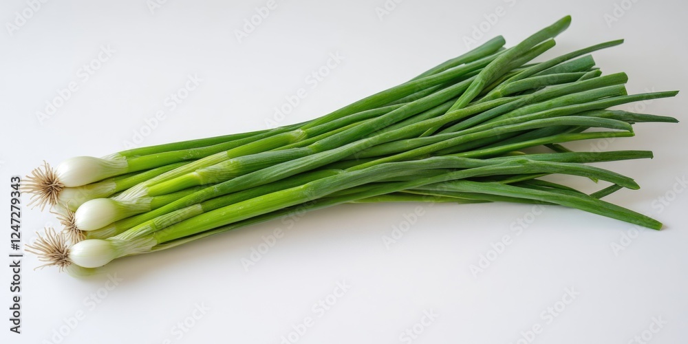 Bunch of fresh green garlic with roots attached. Bunch of fresh green garlic with roots attached.