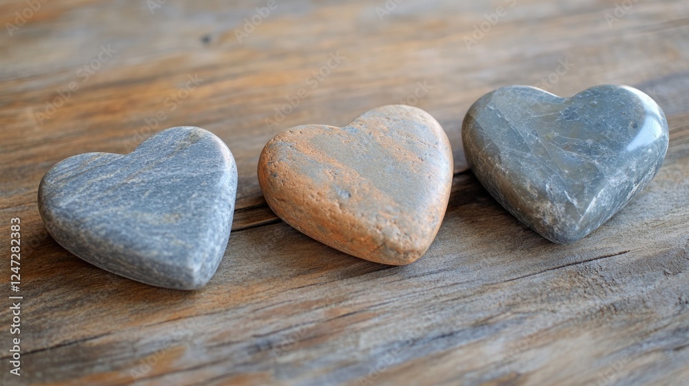Obraz premium These three heart-shaped stones are a simple yet charming natural decoration. Perfect for celebrating love and Valentine's Day or as a unique handmade gift.