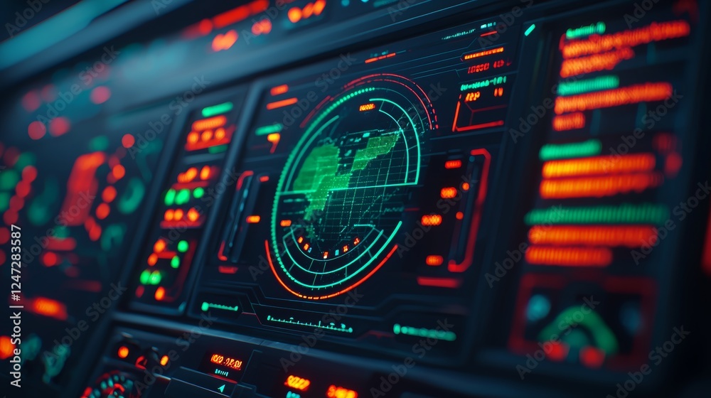 Obraz premium Futuristic Dashboard Display with Embedded Interface for Advanced Data Visualization
