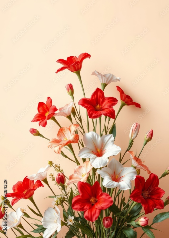 Vibrant floral design with red and white flowers against a soft beige background perfect for festive occasions easter celebrations and spring-themed events easter border border easter spring decoratio Vibrant floral design with red and white flowers against a soft beige background perfect for festive occasions easter celebrations and spring-themed events easter border border easter spring decoratio