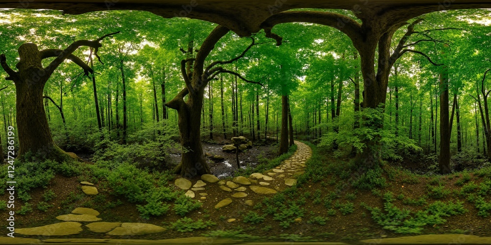 Naklejka premium Ancient forest with twisted and gnarled trees - 360 degree landscape