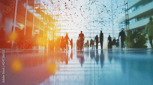 Wallpaper Mural Group of business people silhouettes in modern office building and business network concept. Human resources with pastel innovation charts and graphs with statistics to analyze business Torontodigital.ca