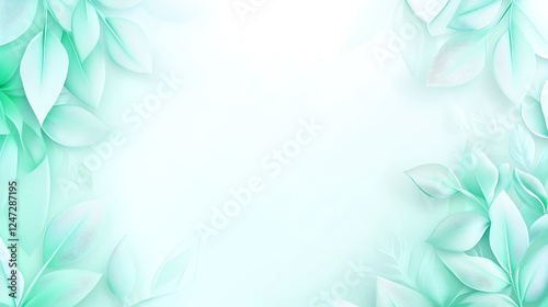 Mint leaves frame, pastel background, spring design