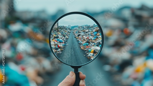 Glass Lens Focus Showing Waste Management Challenges in Urban Environment