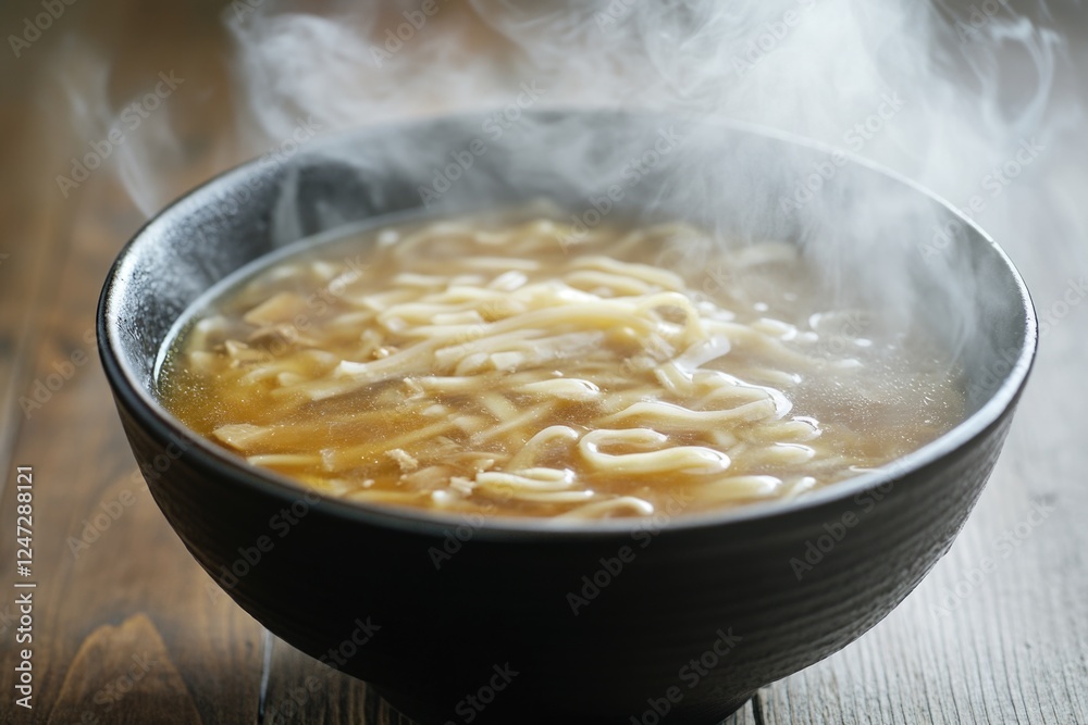 Hot bowl of pasta on the table with steam rising from it. Hot bowl of pasta on the table with steam rising from it.