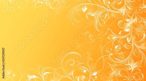 Wallpaper Mural Elegant White Floral Design on Yellow Background Torontodigital.ca