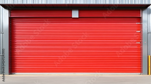 A large red storage unit, designed for secure and durable storage solutions. Featuring a metal construction with a locking mechanism.