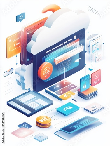 Retail software abstract concept vector illustration set. Cloud POS, chargeback, card-on-file, sale and transaction data storage, pay back, bank account, money transfer, purchase abstract metaphor.
