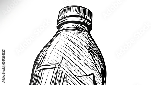 Sketch of a Plastic Bottle with a Textured Cap and Diagonal Lines Creating Shading photo