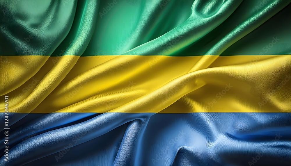 Vibrant Gabon flag waving with luxurious satin texture - Patriotic and cultural symbol Vibrant Gabon flag waving with luxurious satin texture - Patriotic and cultural symbol
