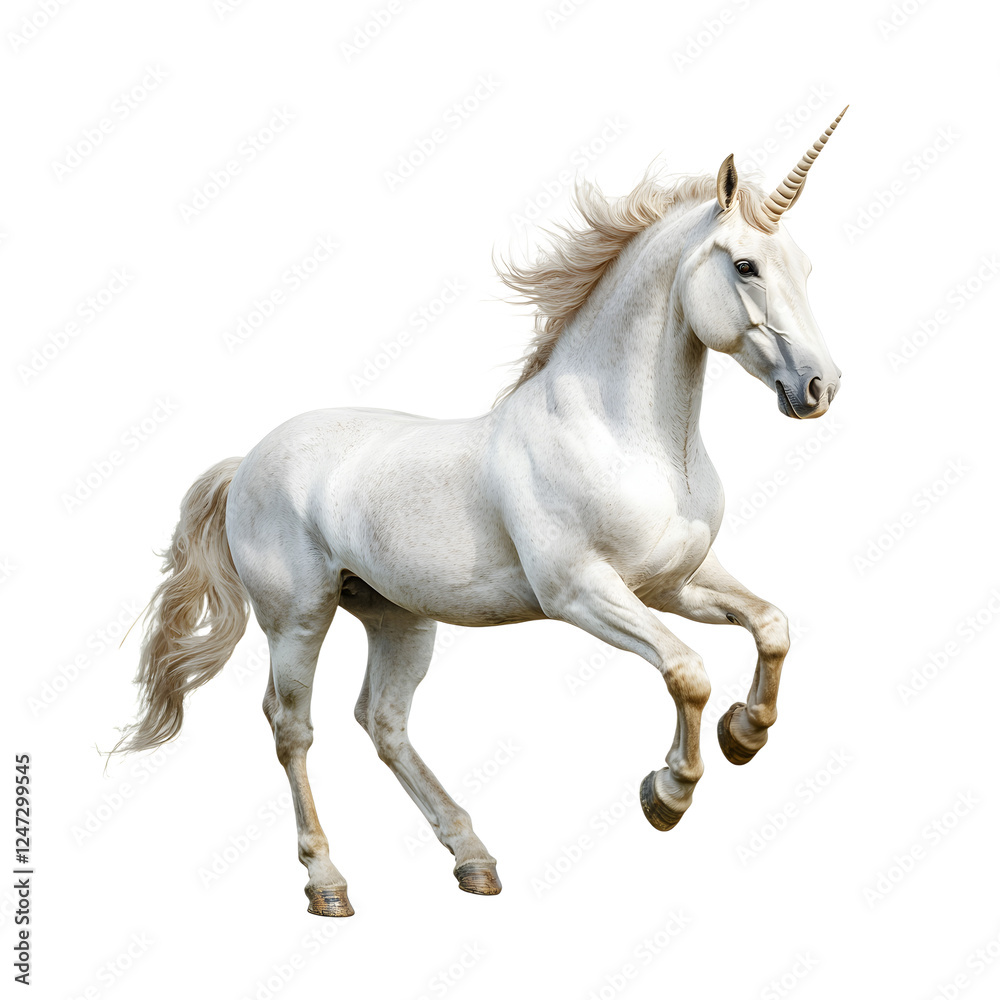 Obraz premium Majestic White Unicorn in Dynamic Pose Against Transparent Background