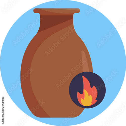 Symbolizing kiln firing: Represents the intense heat used in firing pottery to harden and glaze it.