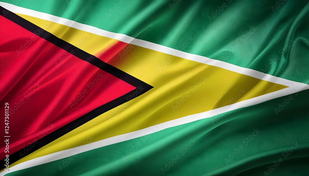 Vibrant Guyana flag waving with luxurious satin texture - Patriotic and cultural symbol Vibrant Guyana flag waving with luxurious satin texture - Patriotic and cultural symbol
