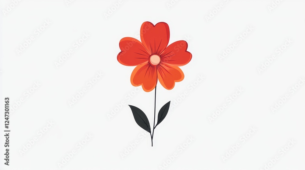 Obraz premium Cute flower,cartoon, isolated, vector illustration, red,orange,graphic design, flat