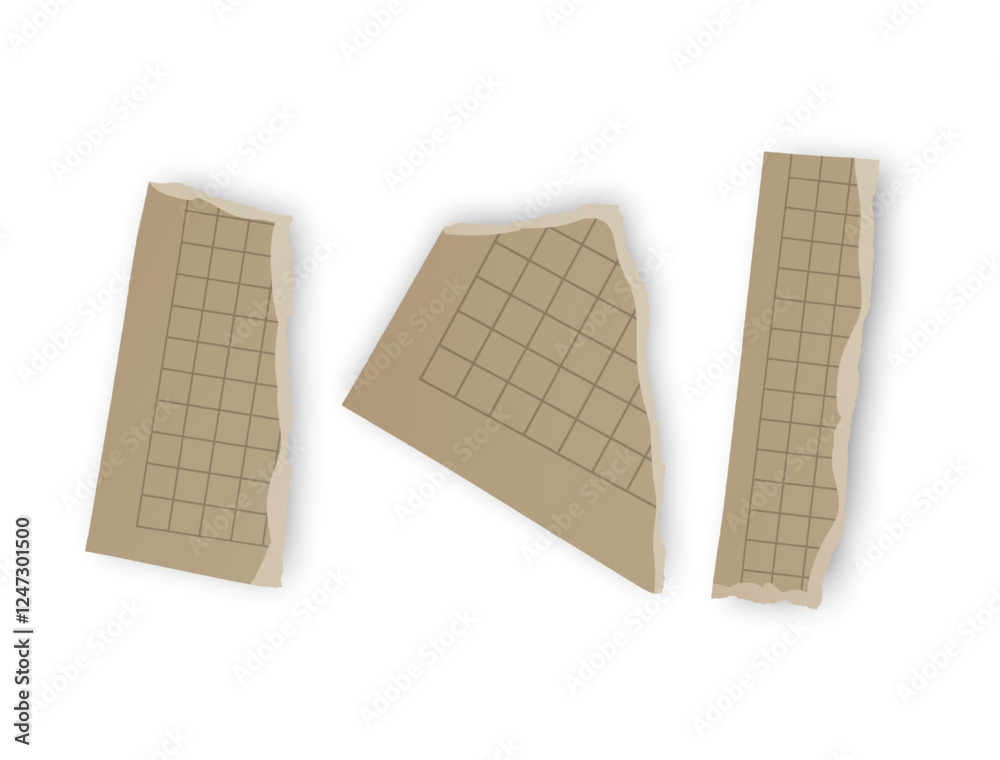 Torn Grid Notebook Paper Scraps, Vector illustration Torn Grid Notebook Paper Scraps, Vector illustration