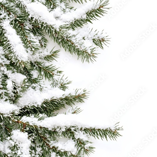 Christmas background with fir branches covered with snow on a white background.
