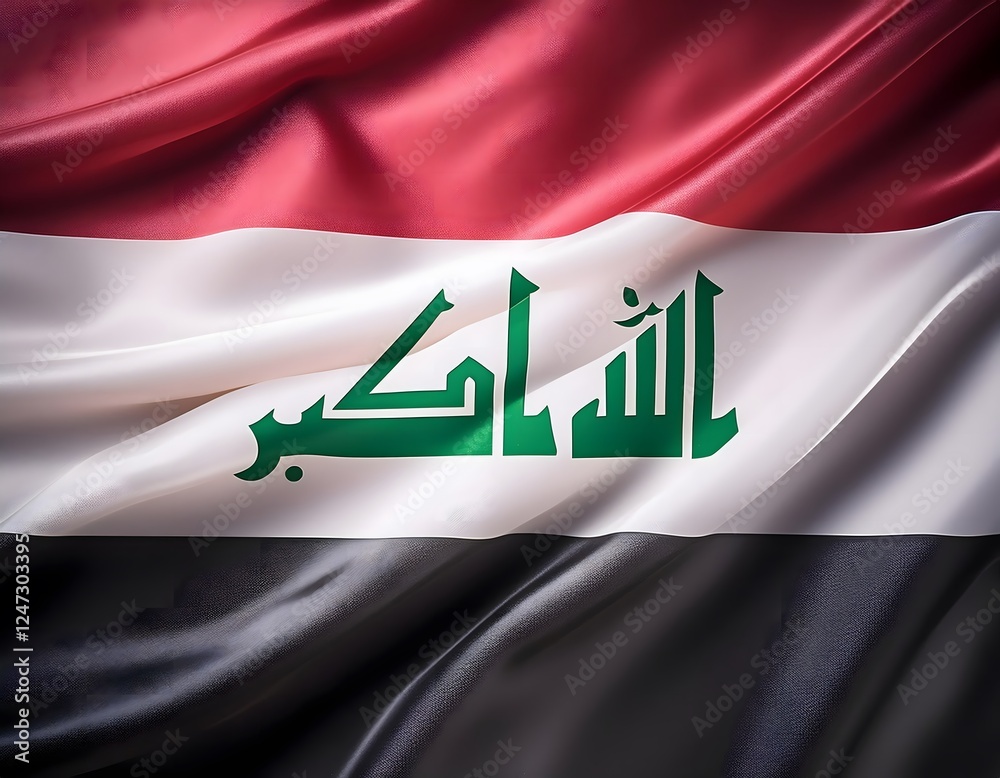 Naklejka premium Vibrant Iraq flag waving with luxurious satin texture - Patriotic and cultural symbol