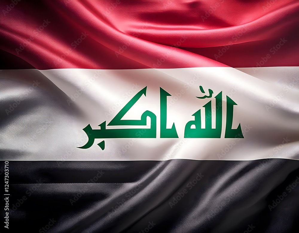 Vibrant Iraq flag waving with luxurious satin texture - Patriotic and cultural symbol Vibrant Iraq flag waving with luxurious satin texture - Patriotic and cultural symbol