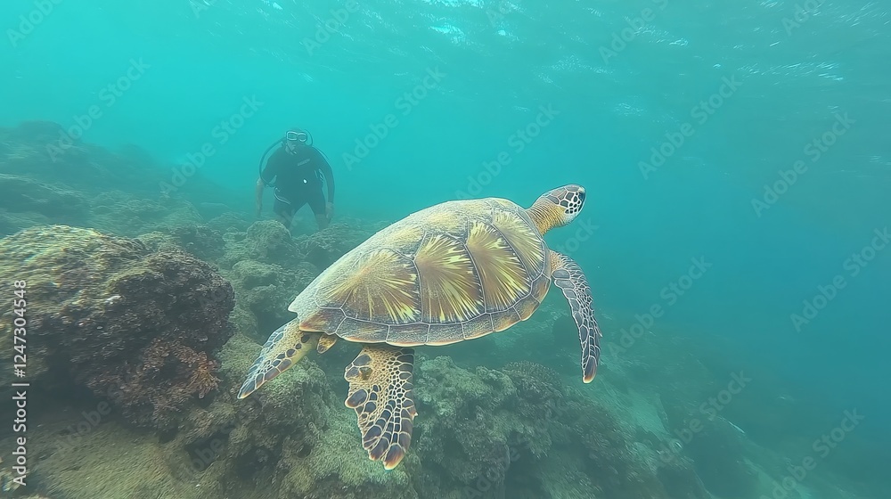 Naklejka premium photo of Sea turtle in the Galapagos island