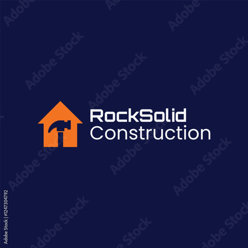 Construction company logo featuring a tool and house design in bold colors