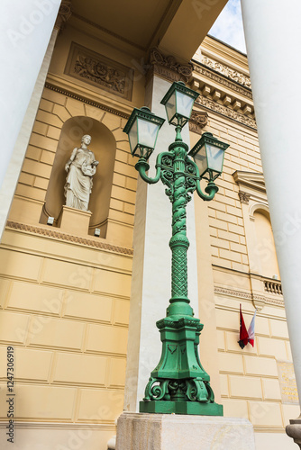 View of the Bolshoi Theatre in Moscow by the fountain photo