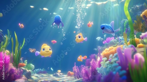 Undersea world. Cute cartoon animals underwater. Vector illustration on a sea theme. photo