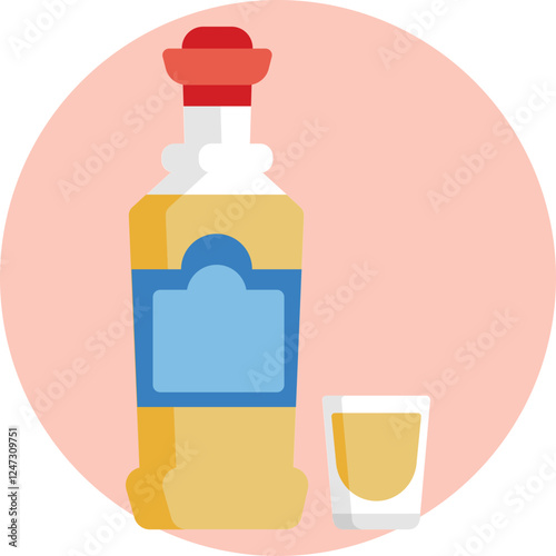 Vodka Bottle: A clear bottle with a label, representing vodka, a distilled alcoholic beverage.