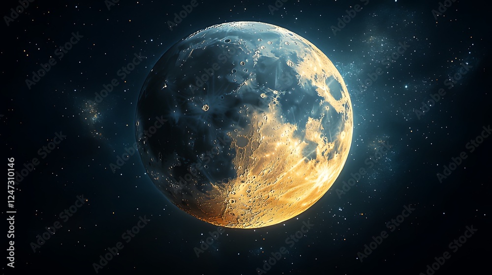Fototapeta premium Glowing moon, space, cosmic nebula, artwork, wallpaper