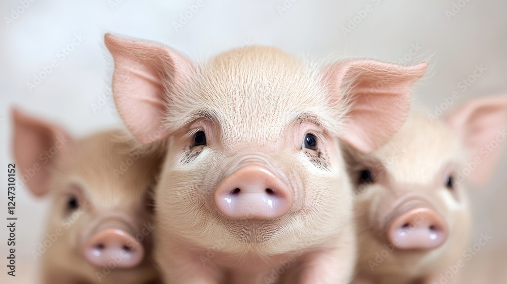 Cute piglets, farm animals, close-up, rural background, livestock image Cute piglets, farm animals, close-up, rural background, livestock image