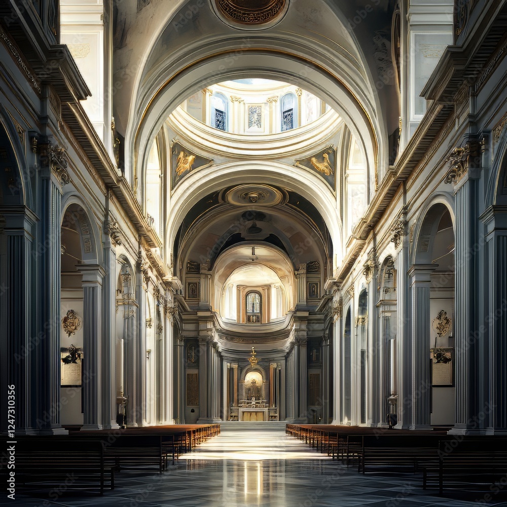 Fototapeta premium Grand church interior with columns and arches