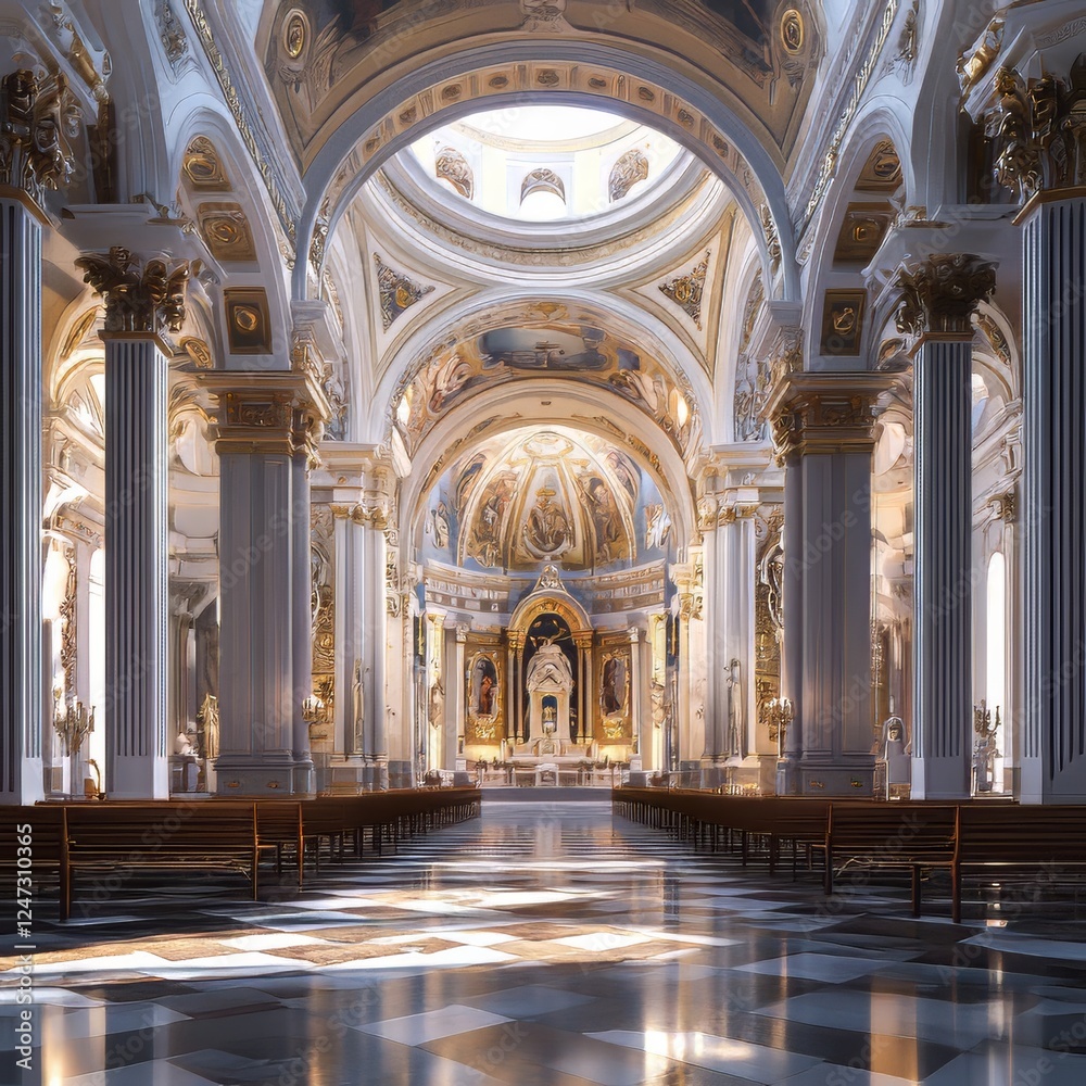 Ornate Cathedral Interior with Golden Details Ornate Cathedral Interior with Golden Details