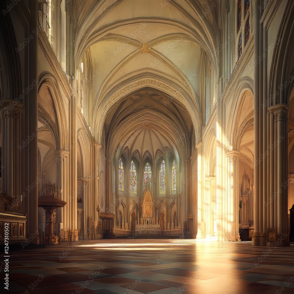 Fototapeta premium Grand Cathedral Interior with Stained Glass