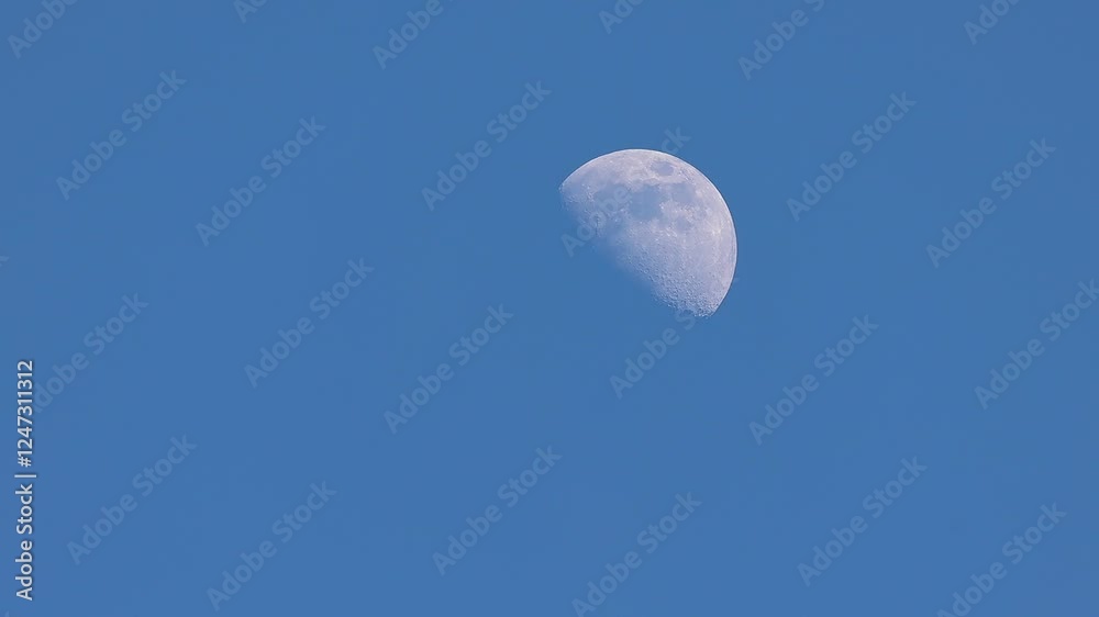 Luna creciente con fondo de cielo azul y espacio negativo, España Luna creciente con fondo de cielo azul y espacio negativo, España