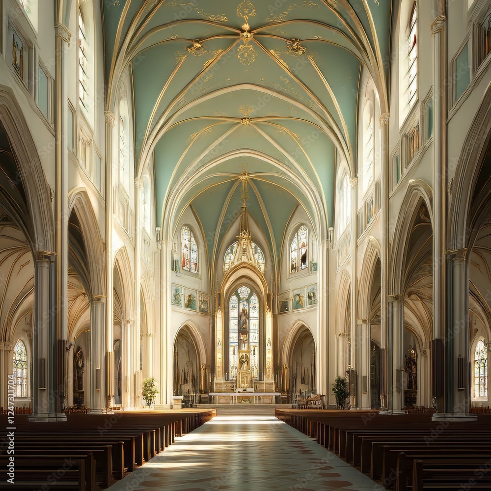 Fototapeta premium Majestic church interior with grand arches