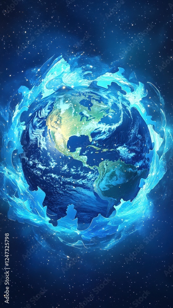 Obraz premium Earth Enveloped in a Celestial Blue Puzzle