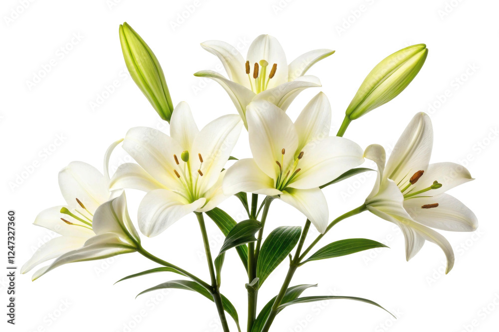White lilies blooming in a bright setting, cut out White lilies blooming in a bright setting, cut out