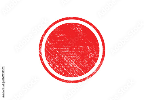 Grunge Red Circular Stamp Vector – Distressed Round Badge with Rough Texture, Vintage Rubber Seal Effect, Abstract Ink Print, Isolated on White Background.