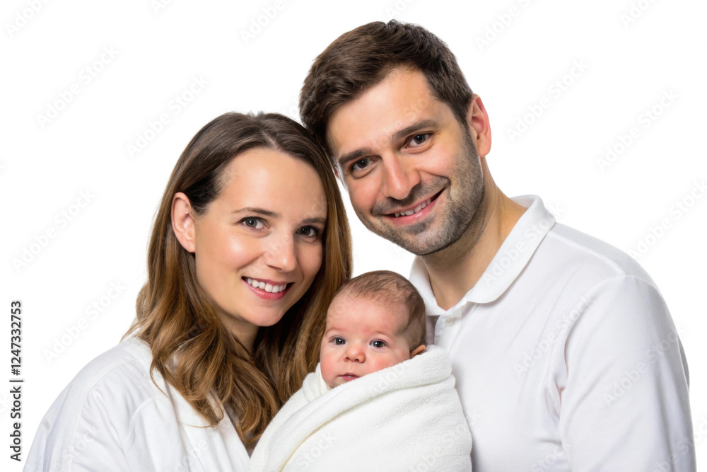 New parents celebrate baby in blanket, cut out New parents celebrate baby in blanket, cut out