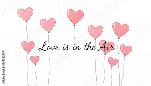 Pink Heart Balloons with 'Love is in the Air' Quote