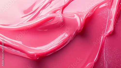 Pink liquid with a shiny, glossy texture. The color is a deep shade of pink, and it is a type of makeup or lotion. The image has a dreamy, ethereal quality to it photo