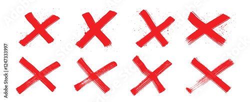 Hand-Painted Red X Marks Set – Brushstroke Cross Symbols Isolated on Transparent Background