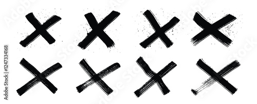 Hand-Painted Black X Marks Set – Brushstroke Cross Symbols Isolated on Transparent Background