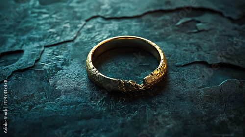 A cracked golden ring is displayed against a dark background.