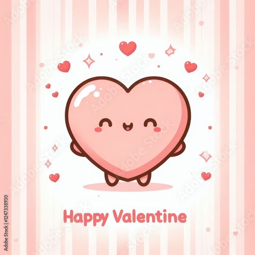 Cute Kawaii Happy Valentine's Day Background - Decorated Wallpaper, Greeting Card for Valentine - Heart, Anime, Chibi, Dog, Cloud, Cat, Bear, Gift, Pink Cuteness