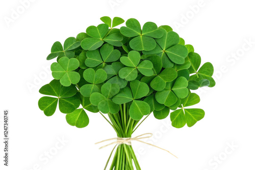 Freshly gathered four-leaf clover bouquet display, cut out