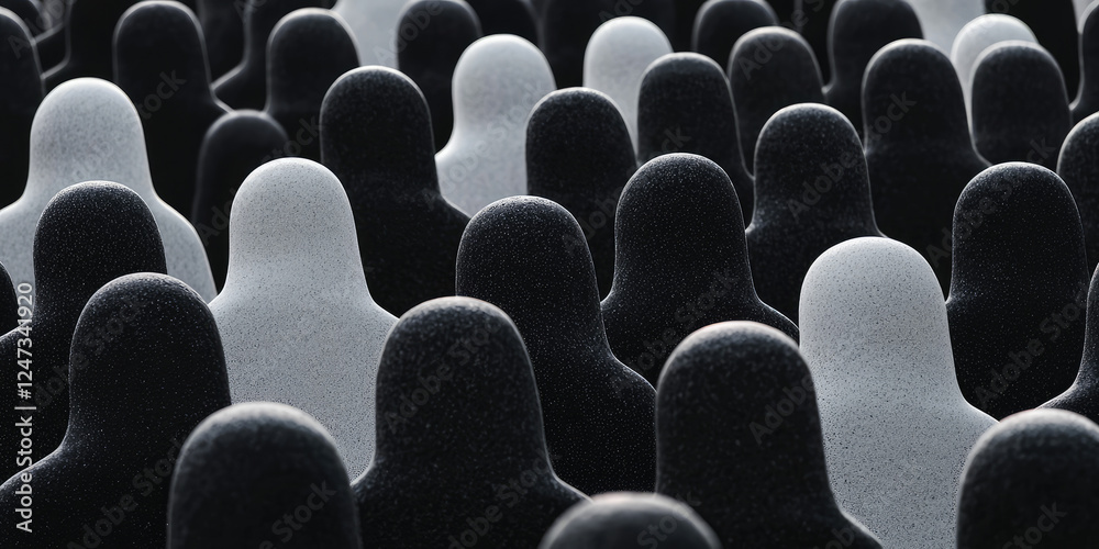 Obraz premium Lots of stone silhouettes of people. Texture wallpaper background, community and association concept